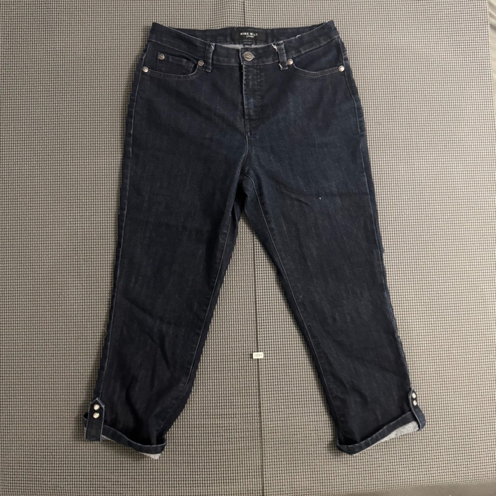 Nine West Jeans Gramercy Crop Dark Wash Indigo Cuffed Button Hem Denim Size 8/29